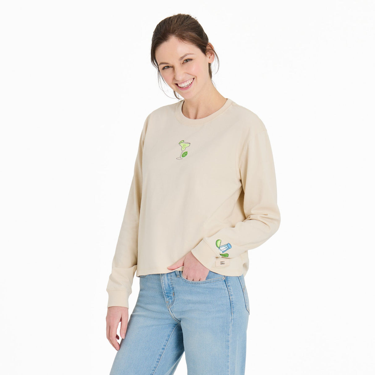Life Is Good Womens Mini Margarita L/s Crusher Boxy Tee Putty white
