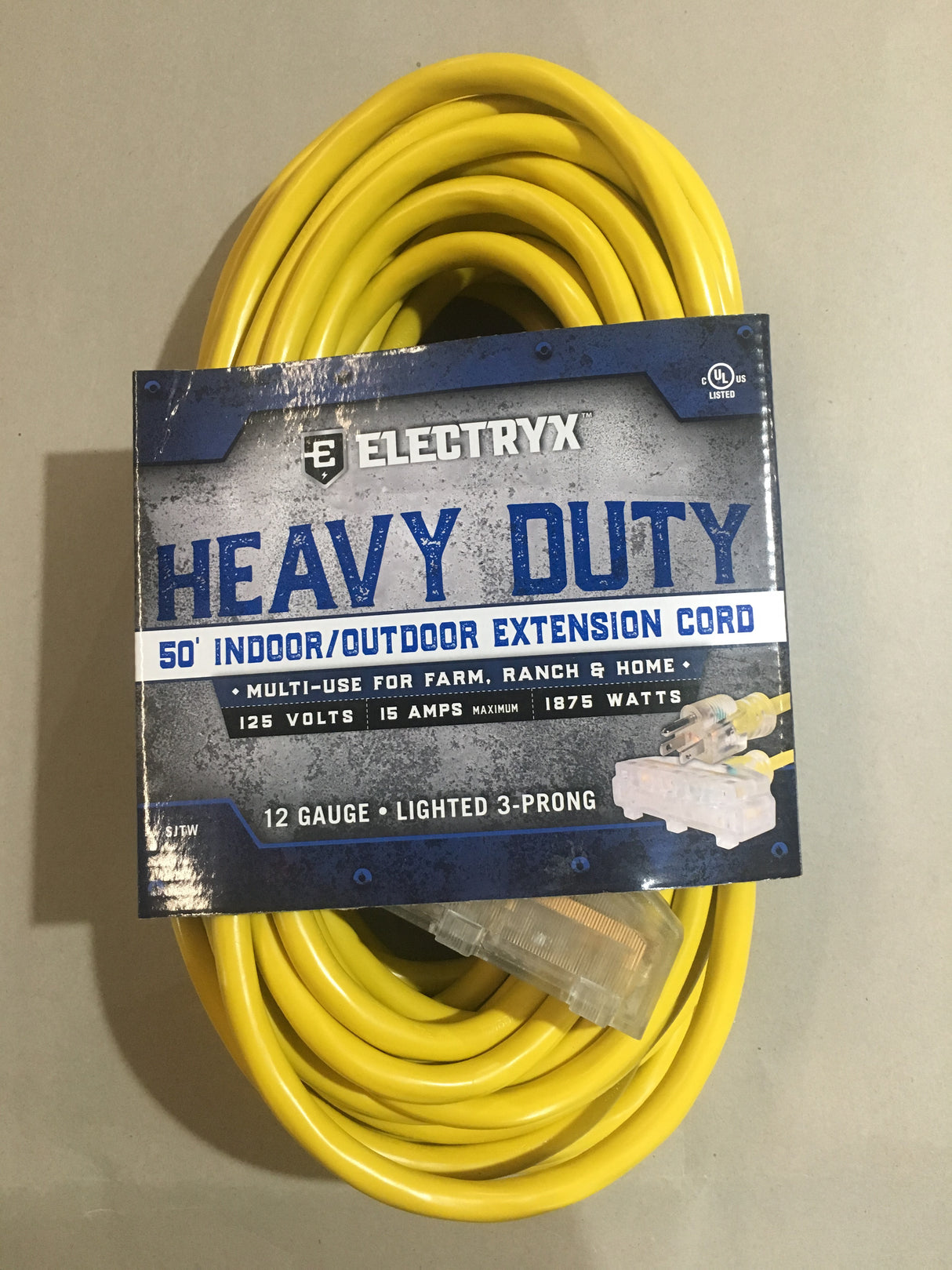 Electryx Heavy Duty Indoor/Outdoor 3 Plug Extension Cord - 12 Gauge - Yellow 50FT / Yellow