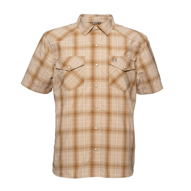 Noble Outfitters Fullflexx Cool Flow Western Snap Front Short Sleeve Shirt Khaki Plaid