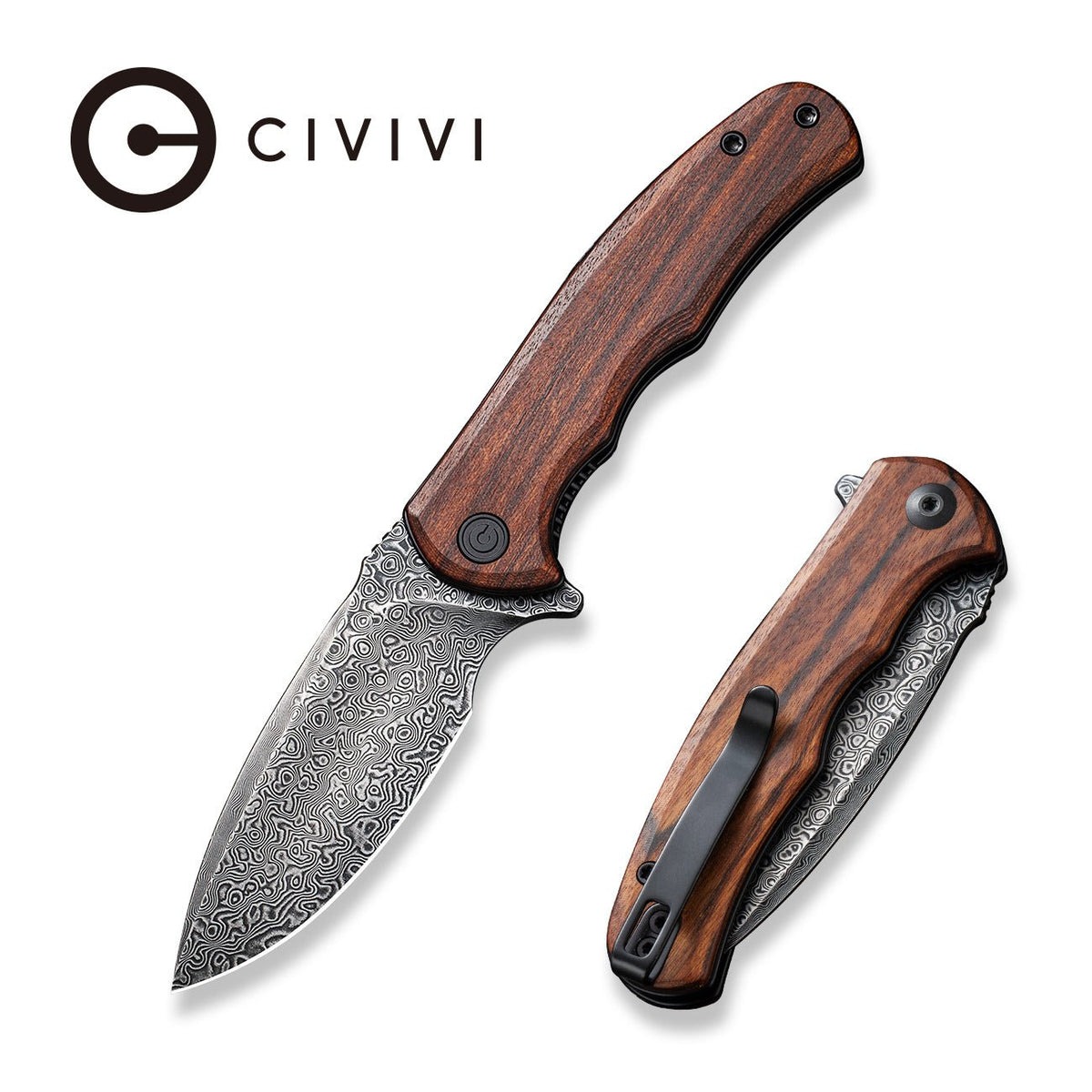 Civivi Mini Praxis Knife, Guibourtia Wood/damascus Wood/dmscs