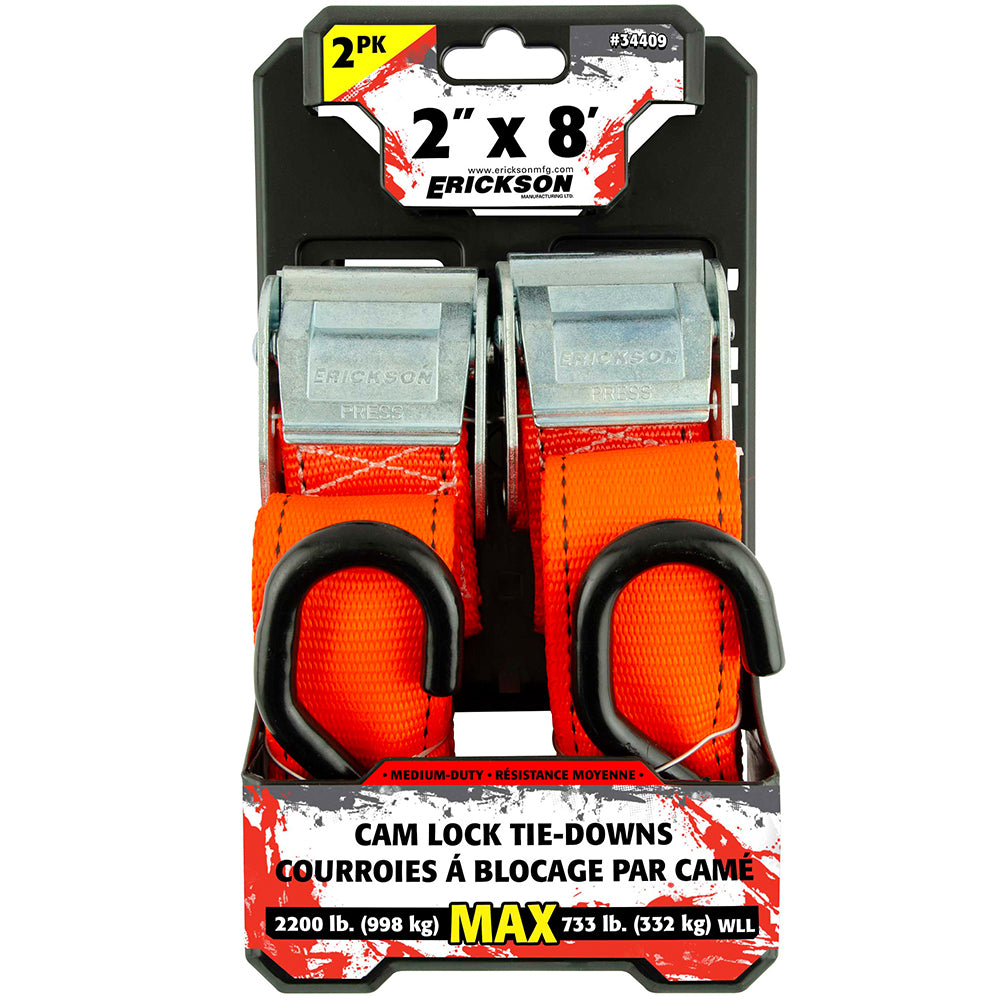Erickson 2″ x 8' 2200 lb Cam Lock Tie-Downs YEL / / 2INX8FT