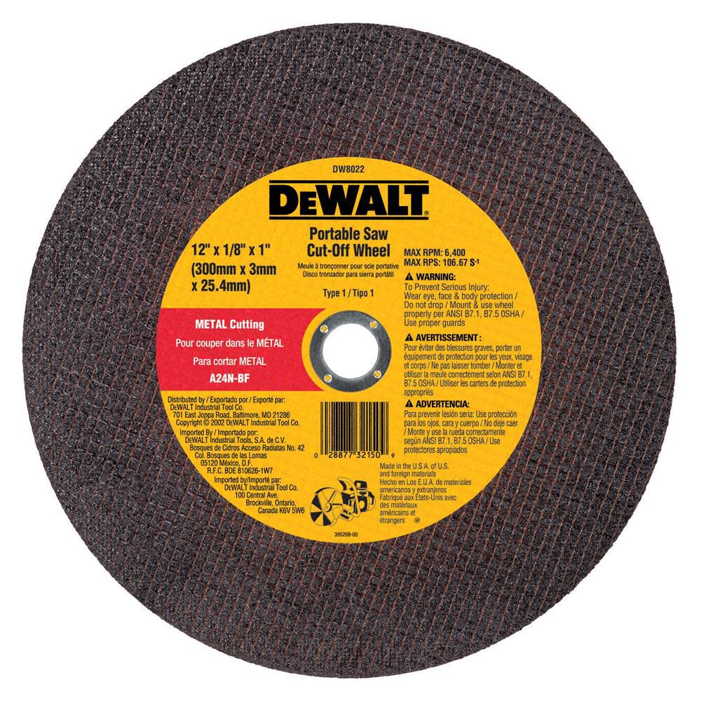Dewalt 12 IN. x 1/8 IN. x 1 IN High-Performance Aluminum Oxide Circular Saw Blade