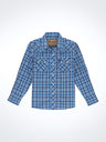 Wrangler Boys' Retro Western Snap Plaid Shirt with Front Sawtooth Pockets - Azure Chromatic Azure Chromatic
