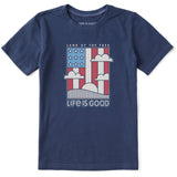 Life Is Good Kids Land the Free Flag Short Sleeve Crusher Tee - Darkest Blue Darkest Blue