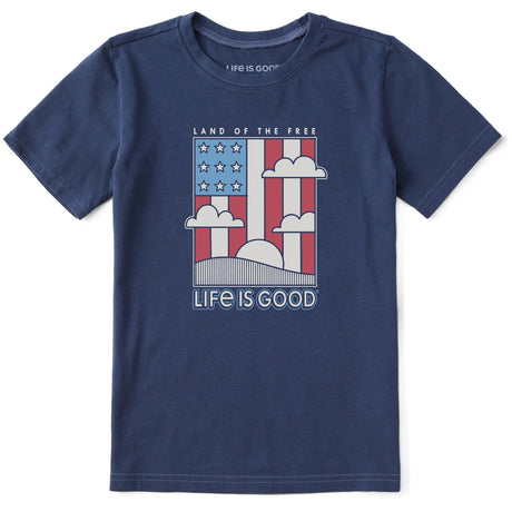 Life Is Good Kids Land the Free Flag Short Sleeve Crusher Tee - Darkest Blue Darkest Blue
