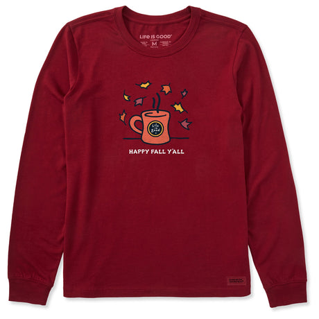Life Is Good Womens Happy Fall Yall Mug L/s Crusher Tee Adirondack red