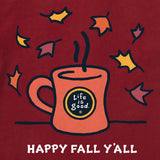 Life Is Good Womens Happy Fall Yall Mug L/s Crusher Tee Adirondack red