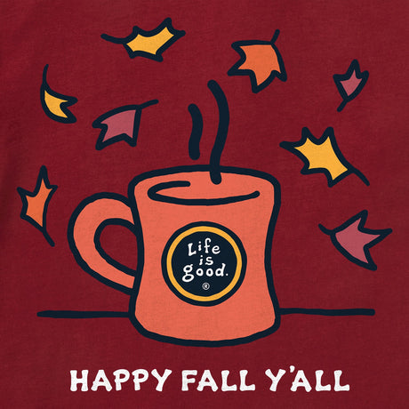 Life Is Good Womens Happy Fall Yall Mug L/s Crusher Tee Adirondack red