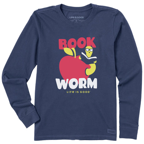 Life Is Good Womens Book Worm L/s Cursher Tee Darkest blue