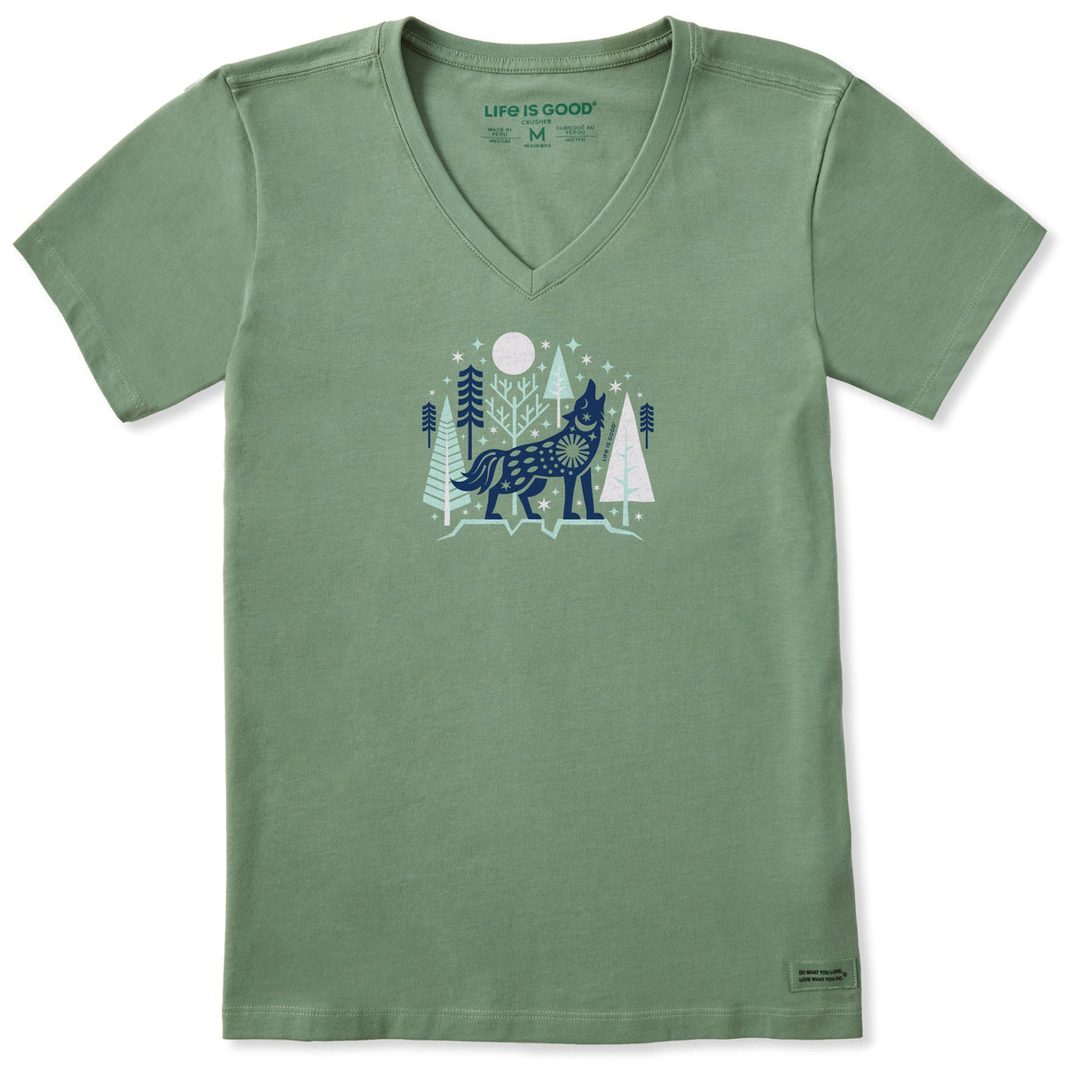 Life Is Good Womens Winter Wolf S/s Crusher Vee Granite green
