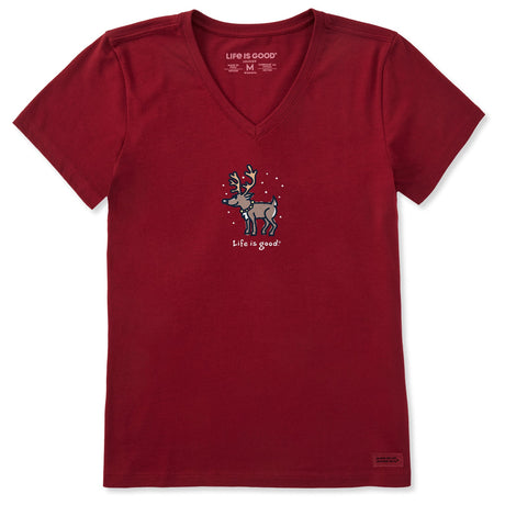 Life Is Good Womens Snowy Reindeer S/s Crusher Vee Adirondack red