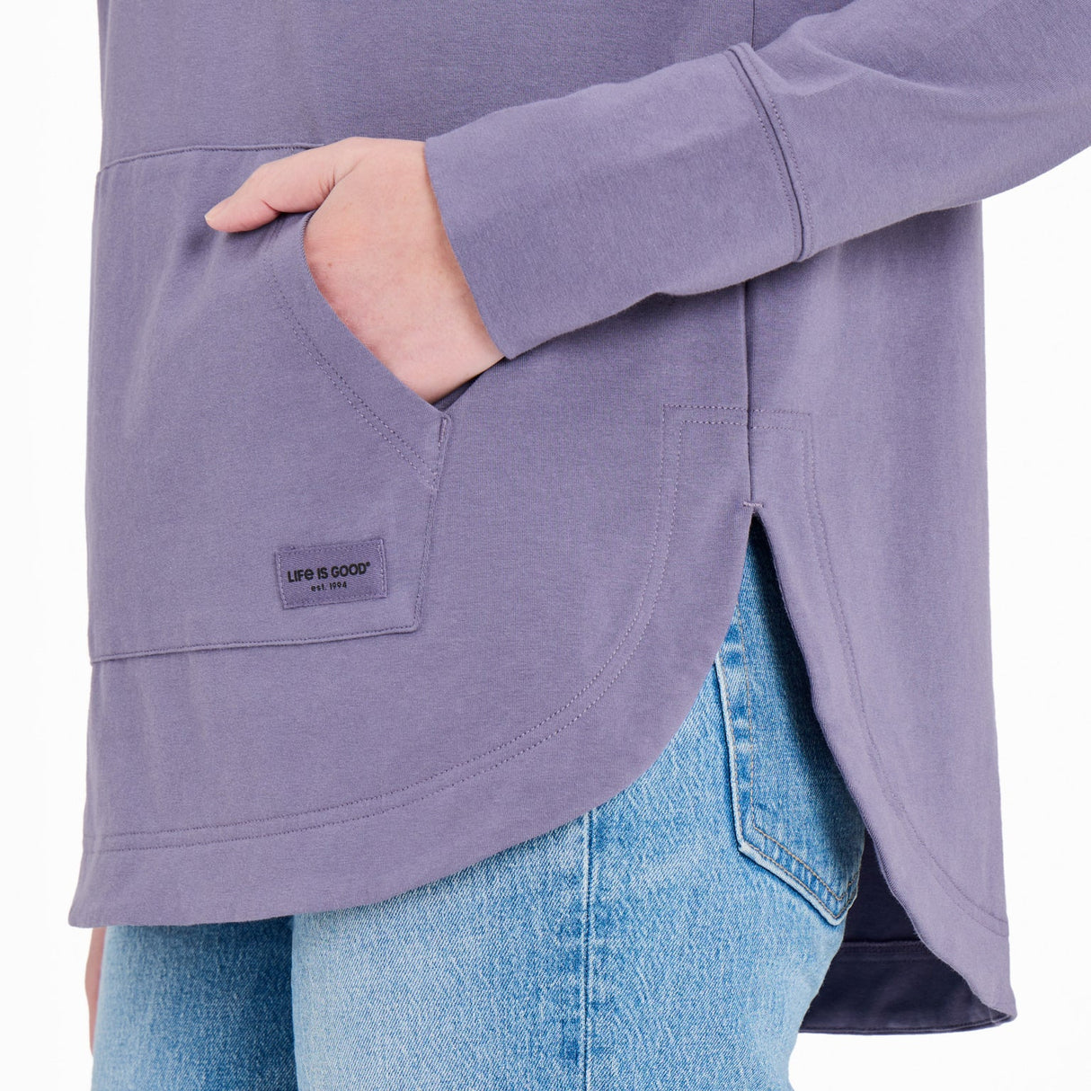 Life Is Good Womens Mountain Tree Landscape Crusher-flex Hoodie Tunic Dusk purple