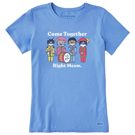 Life Is Good Womens Come Together Right Meow S/s Crusher Tee Cornflower blue