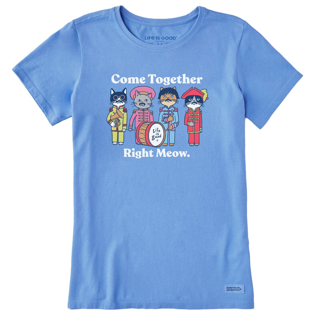 Life Is Good Womens Come Together Right Meow S/s Crusher Tee Cornflower blue