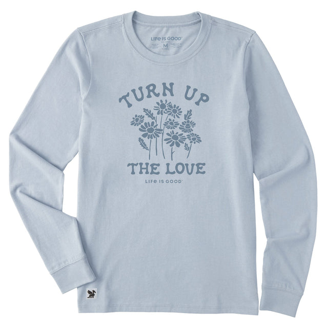 Life Is Good Womens Turn Up The Love Long Sleeve Tee Glacier blue