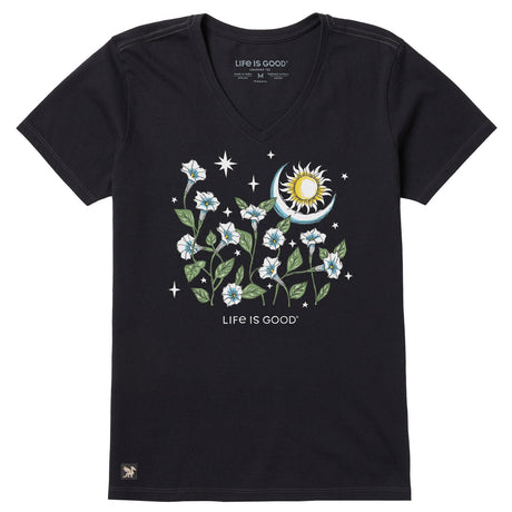 Life Is Good Womens Sun And Moonflowers Short Sleeve Tee Faded black