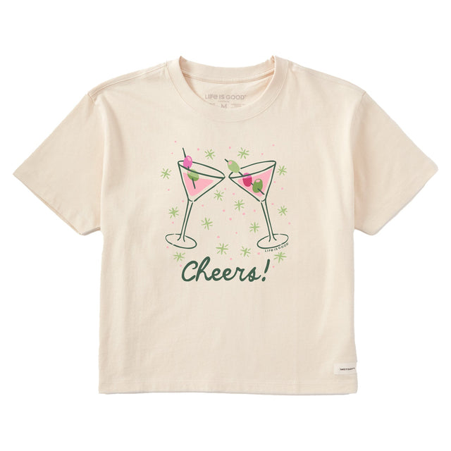 Life Is Good Womens Holiday Martinis S/s Crusher Tee Putty white