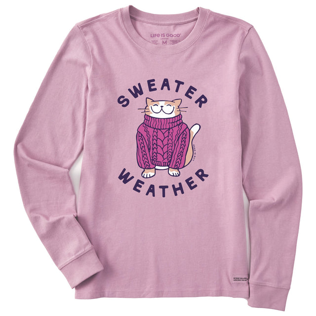 Life Is Good Womens Sweater Weather Cat L/s Crusher Tee Violet purple