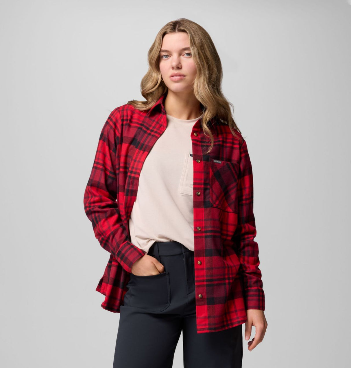 Columbia Womens Calico Basin Flannel Long Sleeve Shirt Mountain red multpld