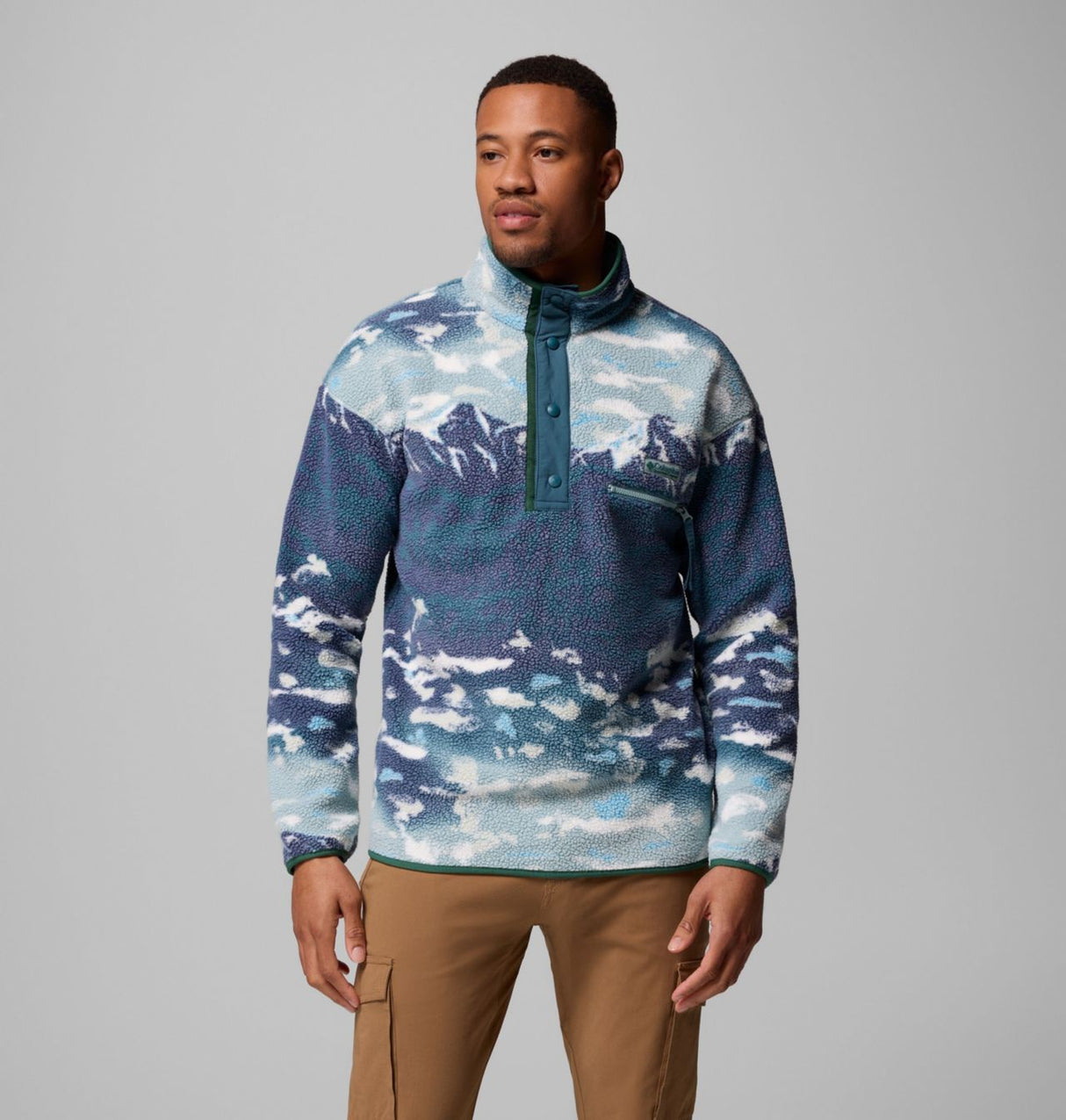 Columbia Mens Helvetia Ii Printed Half Snap Fleece Crushed blue sisters
