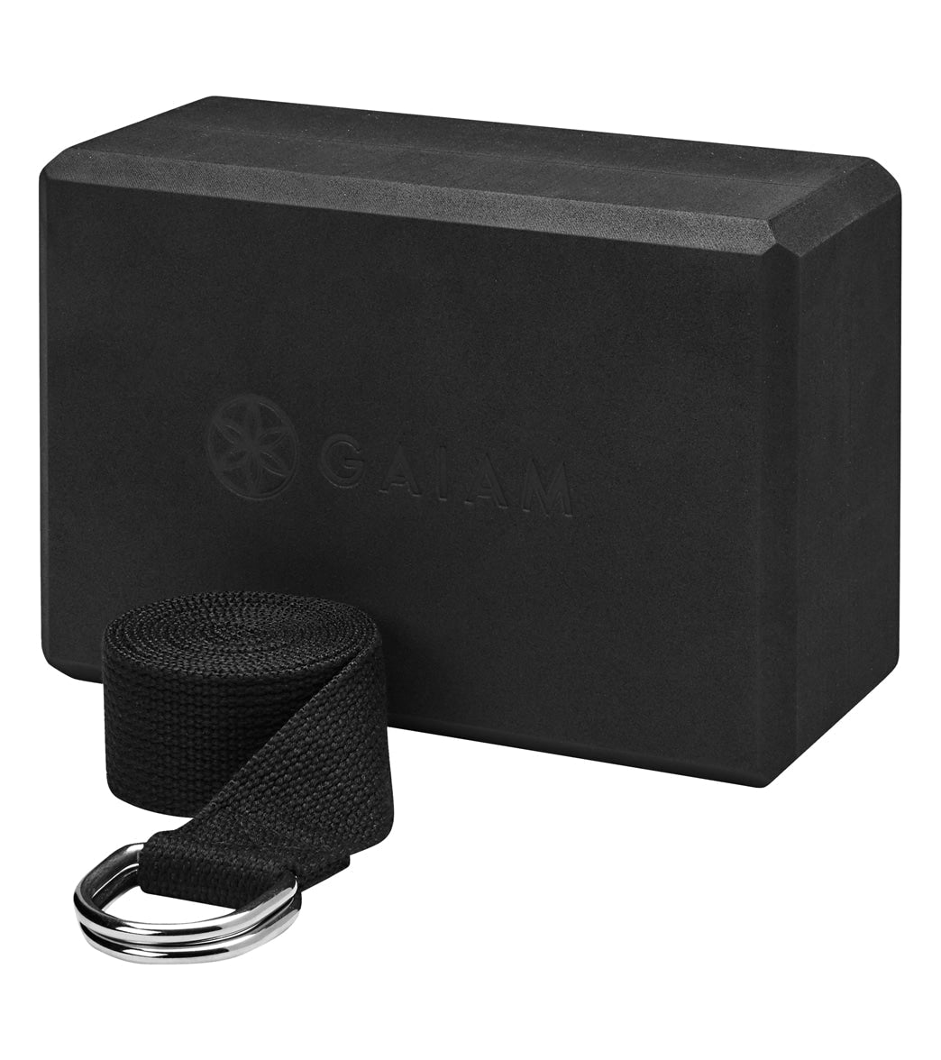 Gaiam Gm Solid Yoga Block  Strap Combo Black