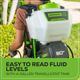 Greenworks 80V Cordless Battery Backpack Sprayer with 2.0Ah Battery & Charger