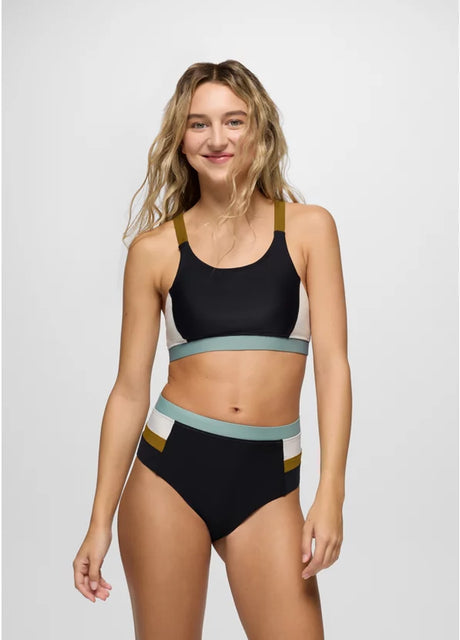 Prana Baja Bound High Rise Swim Bottom - Black Color Block