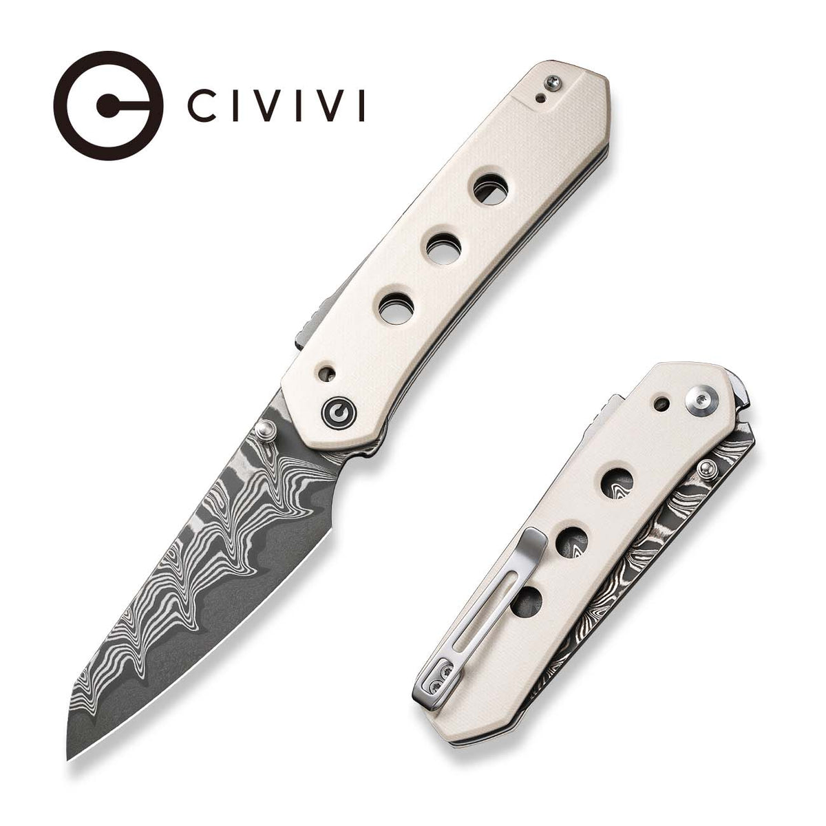 Civivi Vision Fg Knife, Ivory G10/damascus Ivory/dmscs