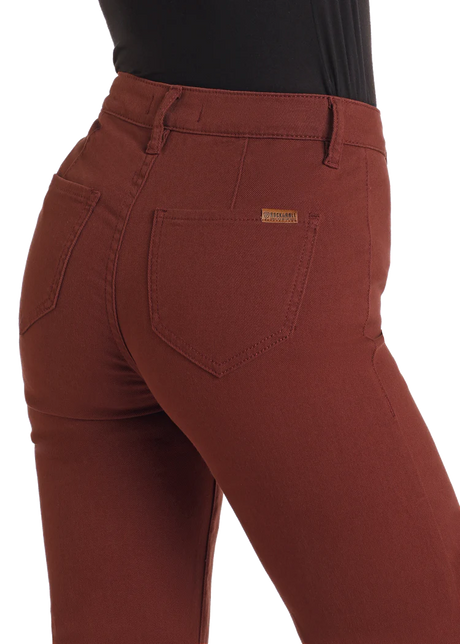 Rock & Roll Denim High Rise Wide Leg Flare Jeans - Brick Red
