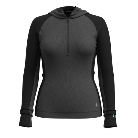 Smartwool Womens Classic Thermal Merino Base Layer 1/2 Zip Hoodie Black charcoal hthr