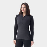 Smartwool Womens Classic Thermal Merino Base Layer 1/2 Zip Hoodie Black charcoal hthr