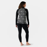 Smartwool Womens Classic Thermal Merino Base Layer 1/4 Zip Black deco floral