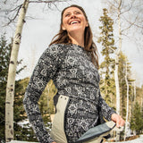 Smartwool Womens Classic Thermal Merino Base Layer 1/4 Zip Black deco floral