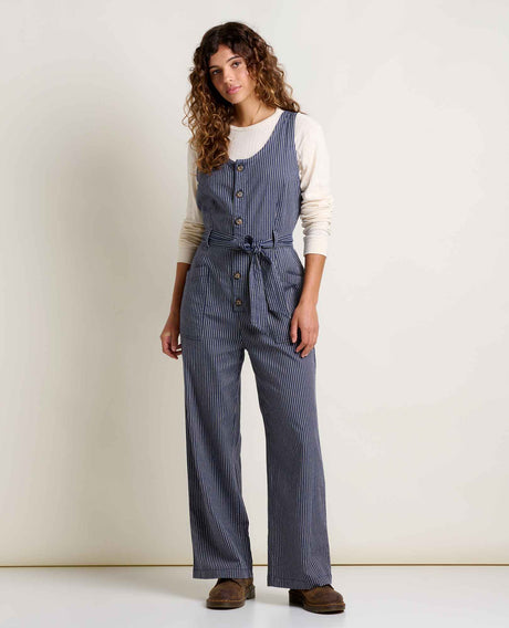 Toad Co. Womens Tarn Tank Jumpsuit Navy railroad stripe