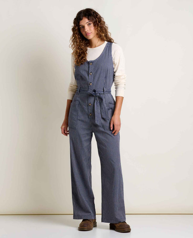 Toad Co. Womens Tarn Tank Jumpsuit Navy railroad stripe