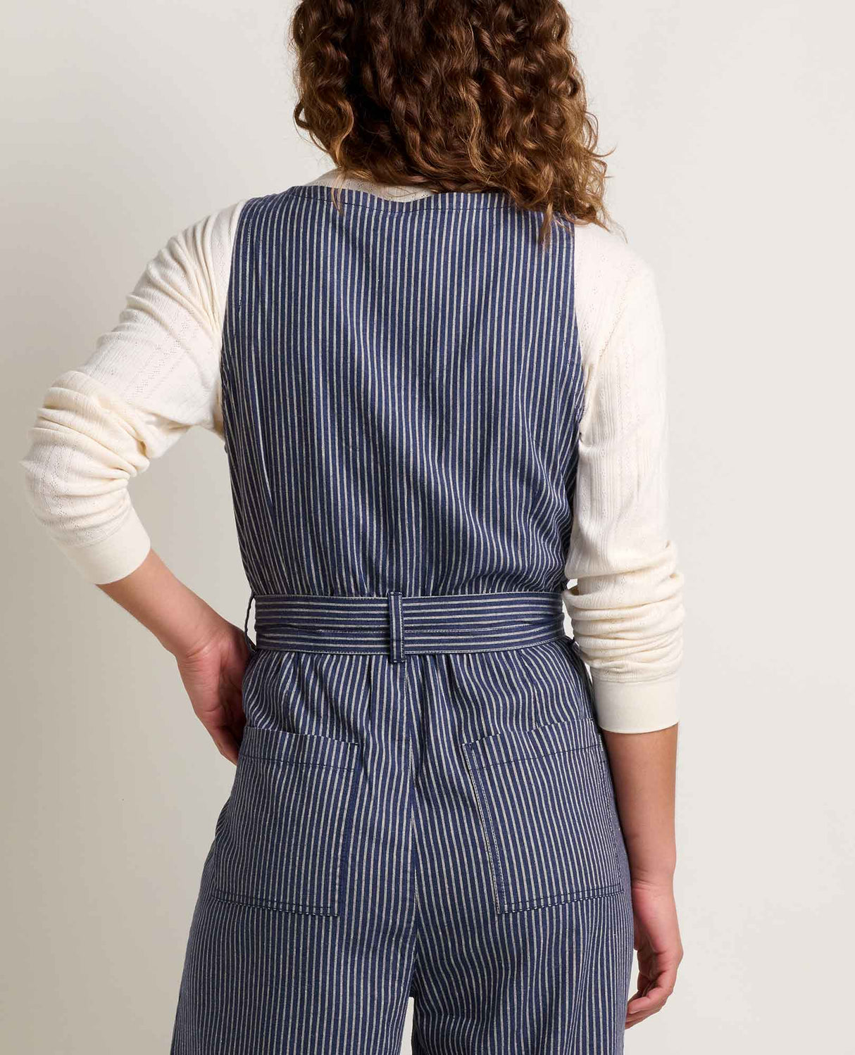 Toad Co. Womens Tarn Tank Jumpsuit Navy railroad stripe