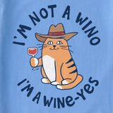 Life Is Good Womens Cat Wine-Yes Short Sleeve Tee - Cornflower Blue