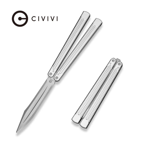 Civivi Dracolisk Butterfly Knife Trainer, Bare Aluminum/satin Silver