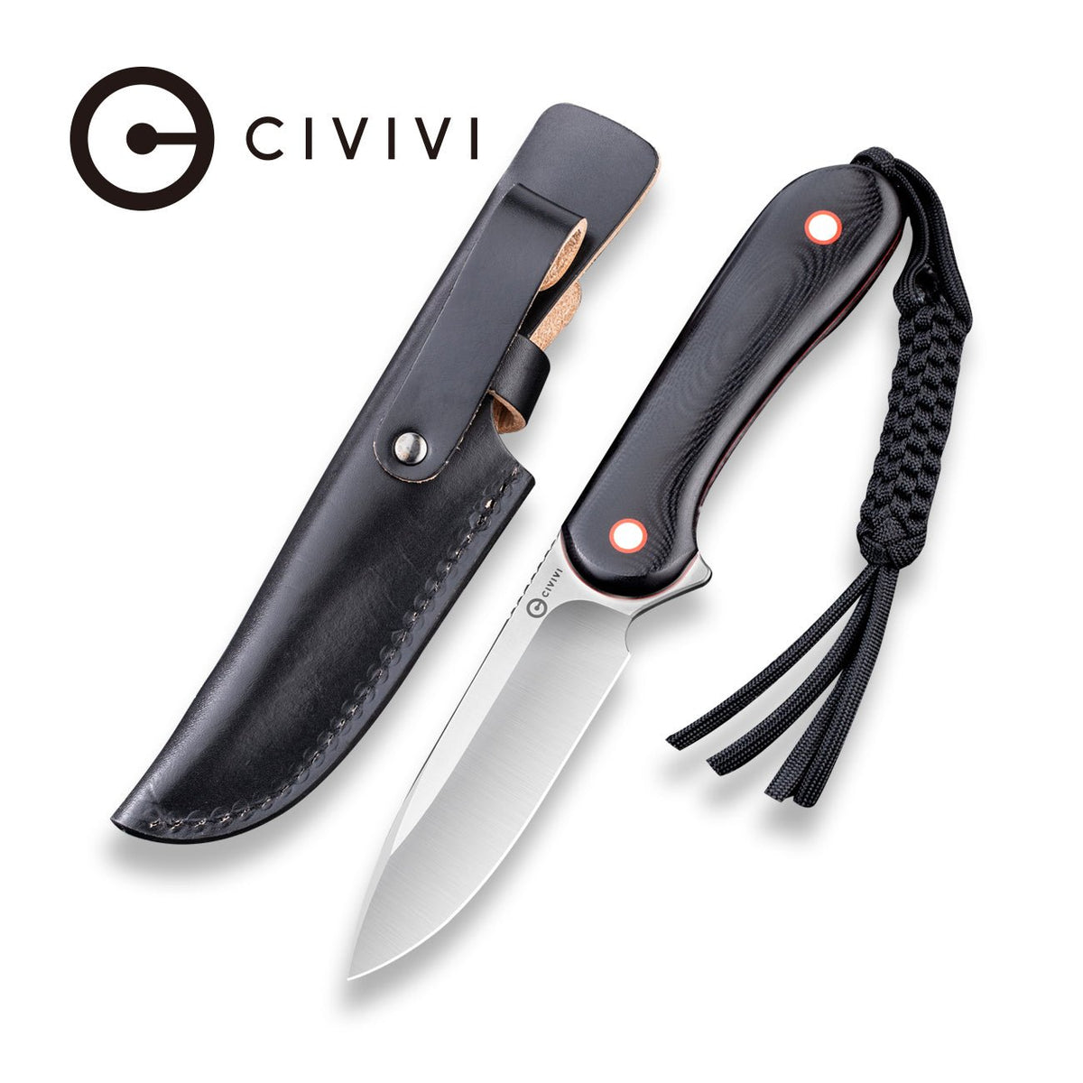 Civivi Fixed Blade Elementum Knife, Black-red Contoured G10/satin Blk red/satin