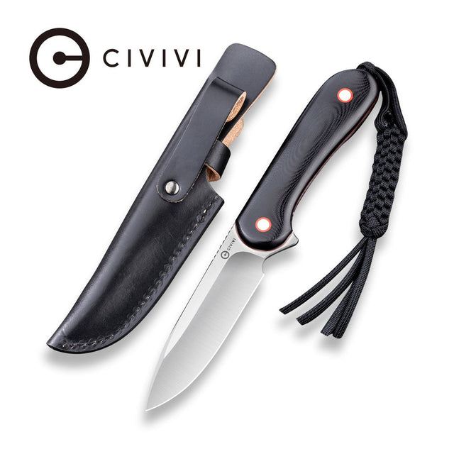 Civivi Fixed Blade Elementum Knife, Black-red Contoured G10/satin Blk red/satin