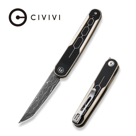 Civivi Kwaiq Knife, White-black G10/damascus Wht/blk/dmscs