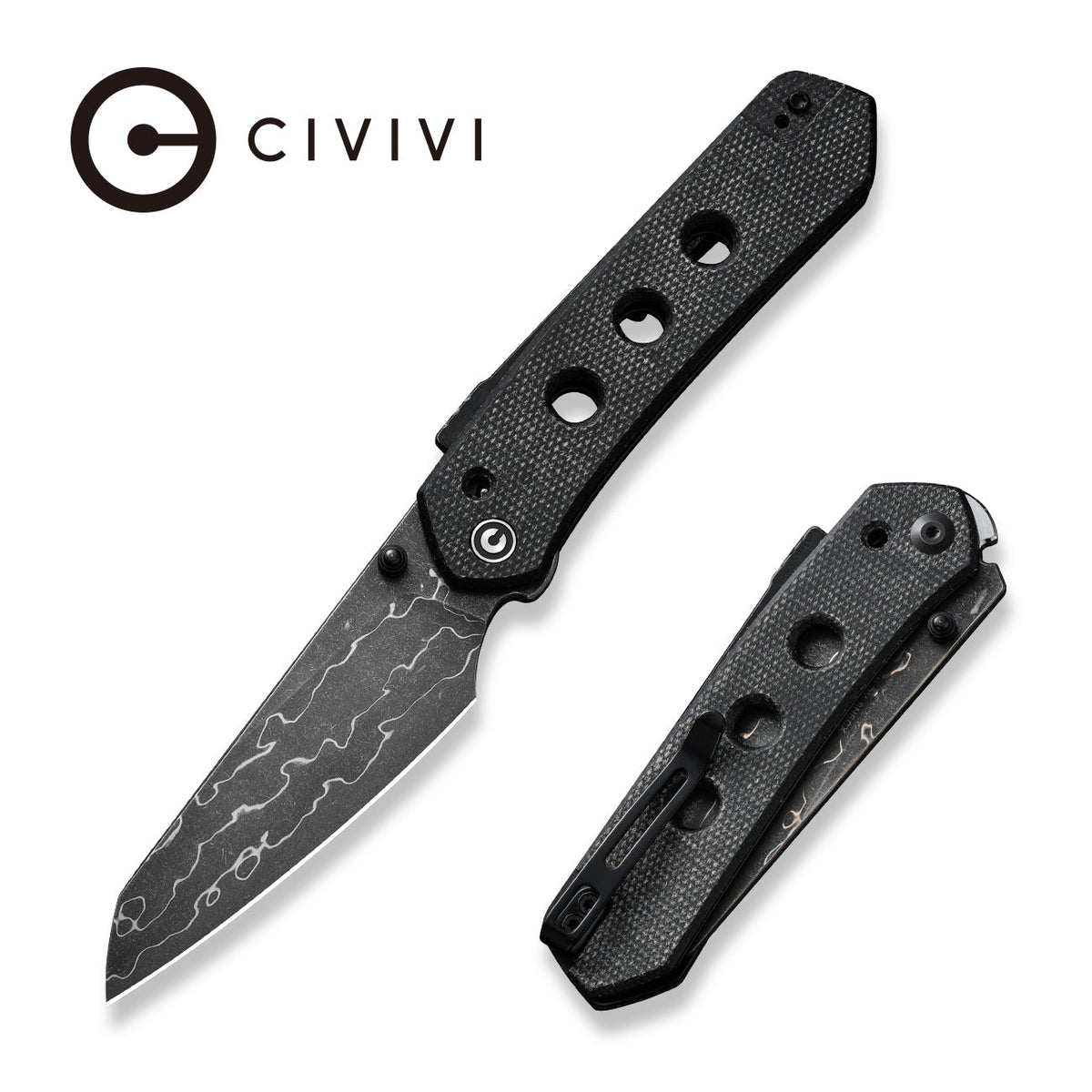 Civivi Vision Fg Knife, Black Canvas Micarta/damascus Blk/dmscs