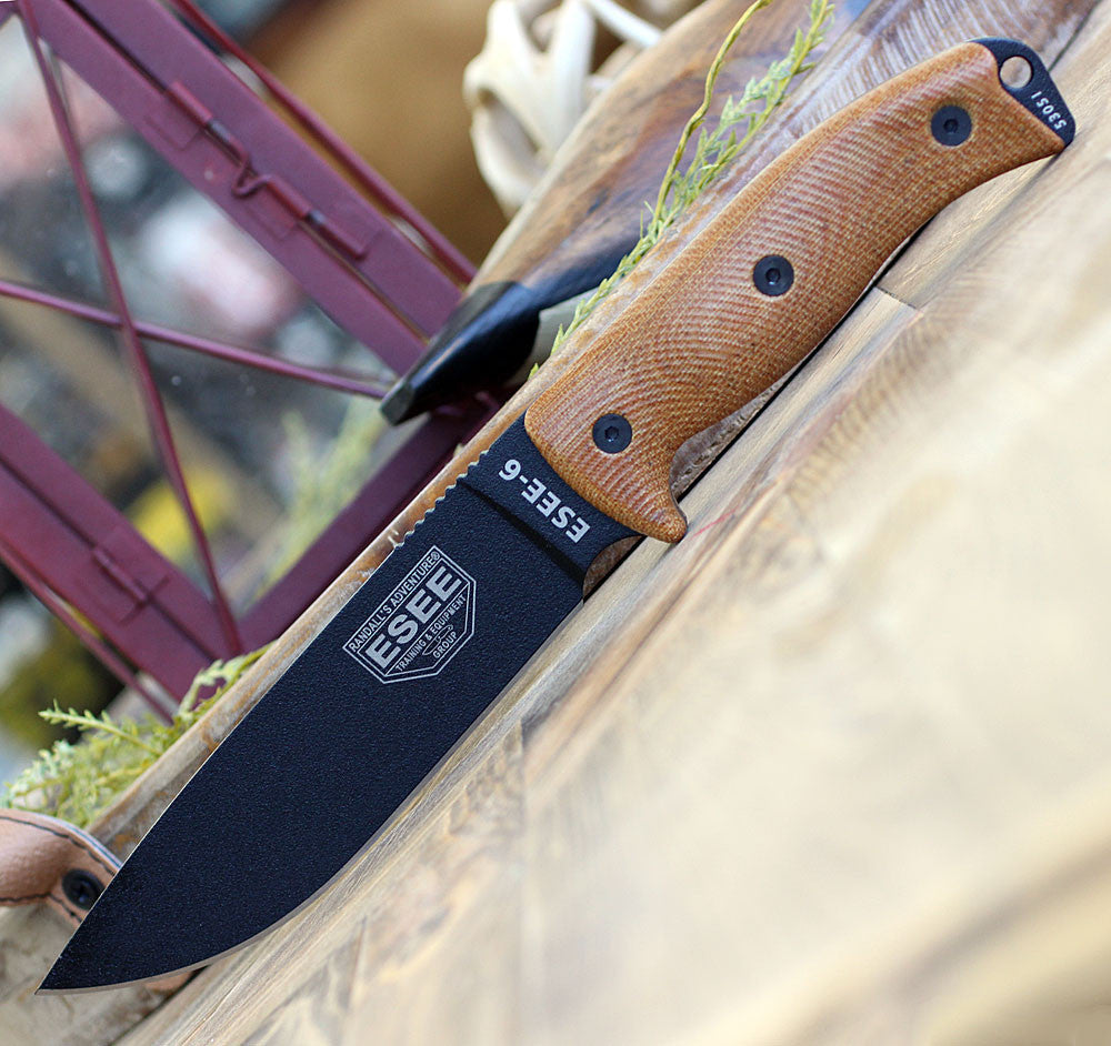 Esee-6 Knife, Natural Canvas Micarta/black Blk/ntrl mcrta