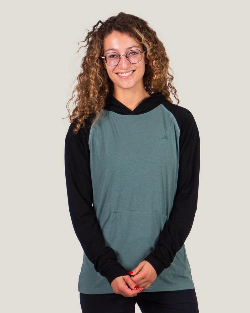 Belong Designs Womens Core Traverse Tek Hoodie Green block