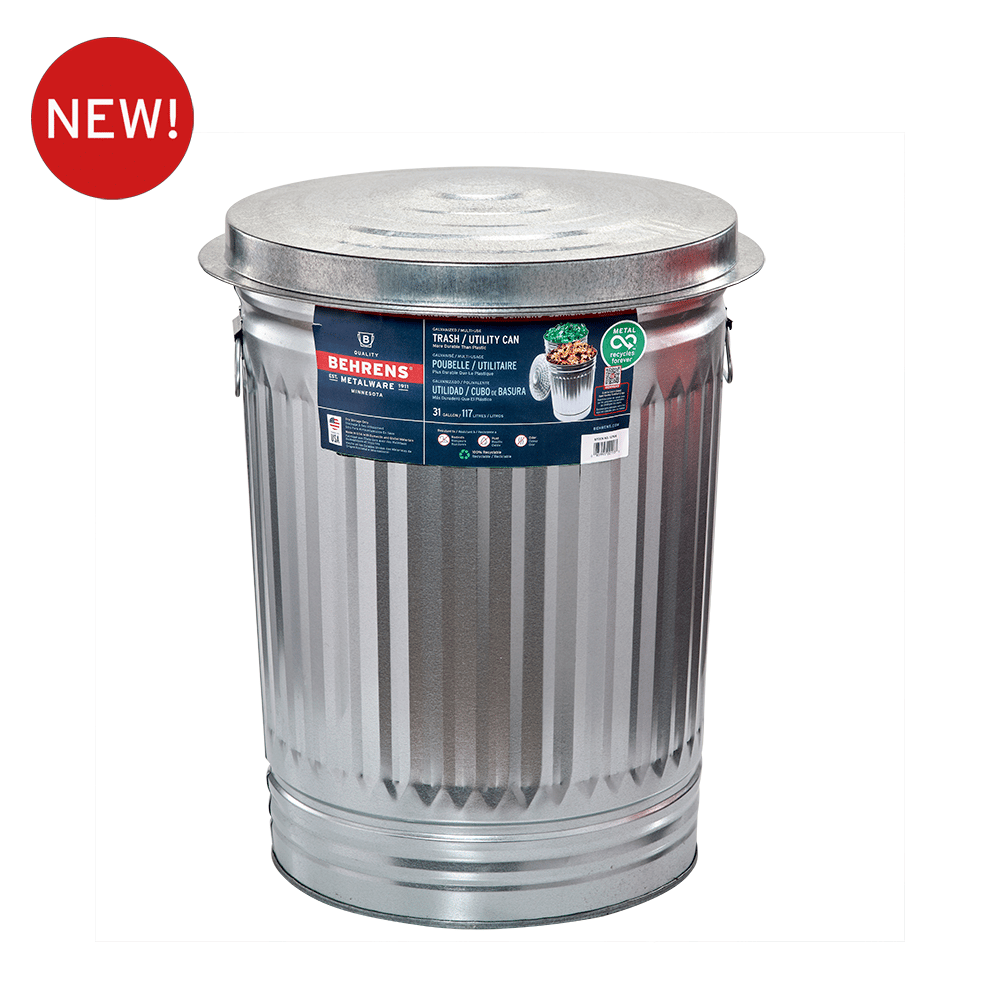 Behrens Galvanized Steel Trash Can with Lid, 31 Gallon