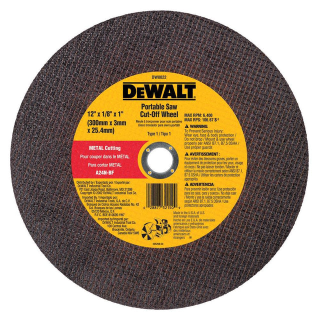 Dewalt 12 IN. x 1/8 IN. x 1 IN High-Performance Aluminum Oxide Circular Saw Blade