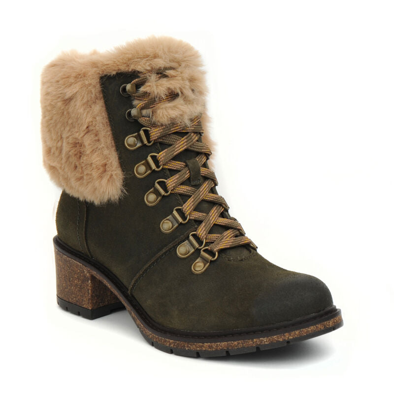 AETREX Women's Brooklyn Weather-Friendly Fur Lace Up Boot KHAKI /  / M