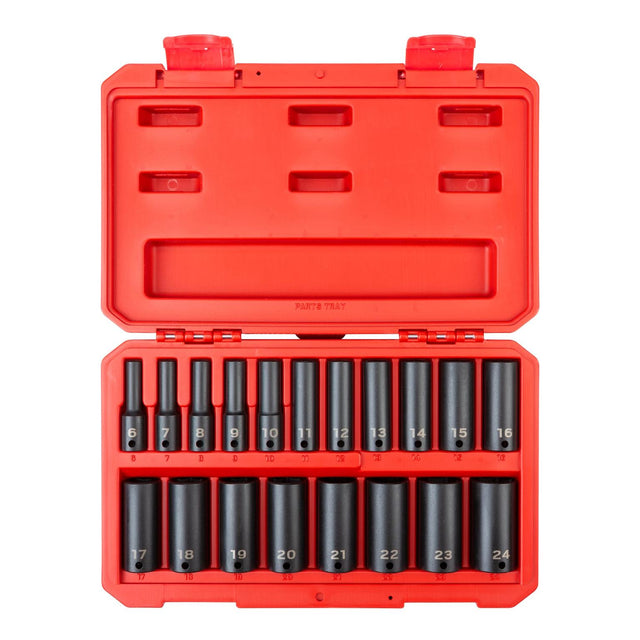 Tekton 3/8 Inch Drive Deep 6-Point Impact Socket Set, 19-Piece (6-24 mm) - Case