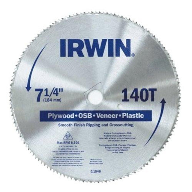 IRWIN INDUSTRIAL TOOL Marathon 7-1/4 in. 140 TPI Plywood/Os/Veneer Saw Blade