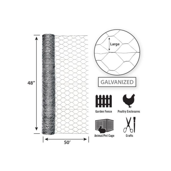 Garden Zone Garden Craft Galvanized Poultry Netting, 48in x 50ft, 2in Hexagonal Openings